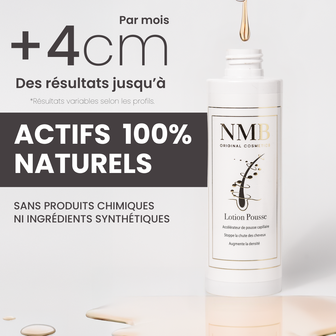 Flacon de Lotion Pousse NMB, formule aux actifs d'origine naturelle sans ingrédients synthétiques